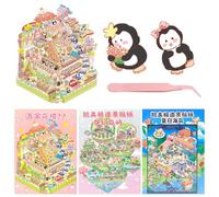FOSDICK 3 Sets Grand Autocollant 3D, Mignon Scene Stickers 3D, Grand Dessin Animé Stickers Scene, DIY Cozy Stickers Mes Petites Boutiques, Autocollant de Scènes avec 1 Pincette, Cadeau Femme Enfants