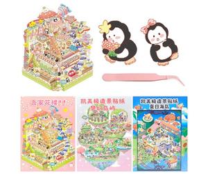 FOSDICK 3 Sets Grand Autocollant 3D, Mignon Scene Stickers 3D, Grand Dessin Animé Stickers Scene, DIY Cozy Stickers Mes Petites Boutiques, Autocollant de Scènes avec 1 Pincette, Cadeau Femme Enfants