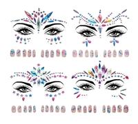 FOSDICK 4 PièCe Strass Visage, Strass Autocollant Visage Tatouage Temporaire Face Gems pour Maquillage Festival de Musique, Fête, Carnaval, Mascarade