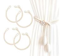 FOSDICK 4pcs Embrasses de Rideaux, Embrasse pour Rideaux Grandes Perles, Embrasse Rideau Coton Faite à la Main, Embrasses à Rideaux, Cravates de Rideau, Embrasse Rideaux (Beige)
