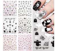 FOSDICK 6 Feuilles Stickers Ongles Halloween, Autoadhésif Autocollant Ongle Halloween, Ongles Halloweens, Sticker Ongle Halloweens, Crâne de Gothique Design Stickers Nail Supplies