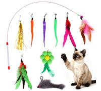 FOSDICK 9 Pièces Canne à Pêche Jouet Chat, 1 Plumeau Chat avec Cloche et 8 Rechange Canne a Peche Chats, Jouet pour Chat Interactif Kit pour Chats Interieur pour Le Mouvement et Le Jeu Interactif