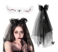 FOSDICK Bandeau Halloween, Déguisement de Jour Des Morts,Voile Noir Halloween avec Papillons et Cicatrices, Bandeau Gothique pour Femme, Accessoire Déguisement Fête Mort Dia de Los Muertos