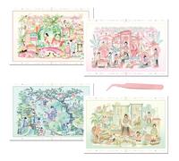 FOSDICK Lot de 4 autocollants 3D Scene avec pince à épiler DIY 3D House Stickers 3D Maison Autocollants 3D Scènes miniatures DIY Style de la Chine ancienne Relief Stress pour adultes enfants