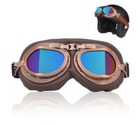 FOSDICK Lunette Moto Vintage Homme Femmes, Lunettes de Moto Rétro Coupe-Vent Aviateur Pilote ATV Motocross Lunettes de Soleil Anti-poussière, Lunette Steampunk pour Sports de Plein Air, Marron