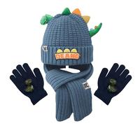 FOSDICK Packs Bonnet, Écharpe et Gants Garçon, Ensemble Bonnet Echarpe Gant Enfant, Dinosaure Tricotés bonnet Echarpes Chaud Gant Enfant, Mignon Chapeaux d'Hiver Tour de Cou Enfant Gants Garçon