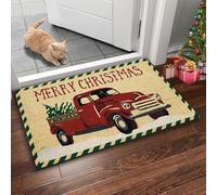 FOSDICK Paillasson de Noël, 60x40cm Tapis de Porte Camion Rouge, Antidérapant Noël, Décoration Intérieur-Extérieur