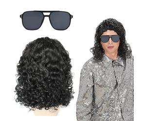 FOSDICK Perruque Homme, Perruque Disco, Perruques Bou Annee 80, Rock Star Hippie Perruques, Lunette de Soleil, Hippie Deguisement Wig Set pour Annees 70 80 Costume Halloween Carnaval Fête à Thème