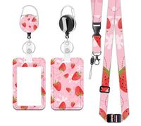 FOSDICK Porte Badge Tour de Cou, Portes Carte Collier Fraise, Tour de Cous Badge, Collier Porte Cartes avec Enrouleur Bobines et Cordons Amovibles pour Cartes de Crédit, Infirmière, Enseignant