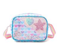 FOSDICK Sac Bandoulière Fille Petit Sac a Main Petite Fille avec Mini paillettes Mignon Sacoche Bandoulière Crossbody Bag Enfant Porte Monnaie pour Filles,Enfants, 20x6x14cm,Cadeau Fille 5-12 ans,Bleu