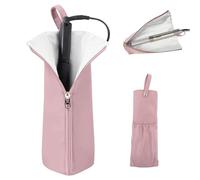FOSDICK Sac de Rangement pour Fer à Friser, 2 in 1 Coussinet Lisseur Pochette Rangement Résistant à la Chaleur, Sac de Voyage Portable pour Boucleur a Cheveux, Fer a Boucler, Lisseur Cheveux, Rose