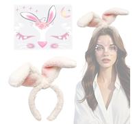 FOSDICK Serre Tete Maquillage Oreilles de Lapin, Blanc Accessoires Déguisement Oreille De Lapin, 28x15cm Bandeau Bande de Cheveux pour Adultes Carnaval Cosplay Costume Fête