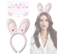 FOSDICK Serre Tete Maquillage Oreilles de Lapin, Blanc Accessoires Déguisement Oreille De Lapin, 28x15cm Bandeau Bande de Cheveux pour Adultes Carnaval Cosplay Costume Fête