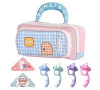 FOSDICK Trousse Kawaii Fille, Grande Capacité Trousse Scolaire avec Compartiments, Fourniture Scolaire Kawaii Pencil Case avec PP Clips et Guide Doigt, Aesthetic Trousses pour Enfants Ado Adultes