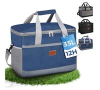 FOSER Grand sac isotherme pliable 35 l avec sangles de transport - Sac à déjeuner - Sac de camping - Sac isotherme pour voiture, extérieur, bureau (bleu marine, 35 l)