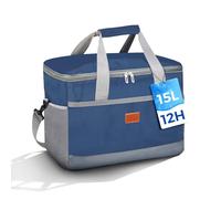 FOSER Grand sac isotherme pliable 35 l avec sangles de transport - Sac à déjeuner - Sac de camping - Sac isotherme pour voiture, extérieur, bureau (bleu marine, 15 l)