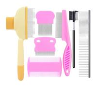 FOSER Lot de 7 peignes anti-puces auto-nettoyants pour chiens et chats - Rose et jaune