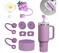 FOSFUKEER Stanley - Lot de 6 Bouchons Anti-Fuite en Silicone - 3 Capuchons de Paille (9-10 mm) - Botte en Silicone Violet pour Cup de 1,2 L et 850 mL, FS-S-01