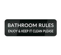 FOSHIN Bathroom Rules Enjoy & Keep It Clean Please Plaque murale ou de porte à coins arrondis durable avec ruban adhésif double face au dos 25,4 x 7,6 cm Acrylique 7