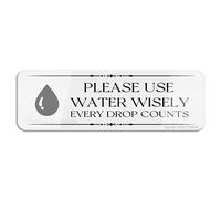 FOSHIN Panneau mural ou de porte « Please Use Water Wisely Every Drop Counts » - Coins arrondis - Longue durée - Avec ruban adhésif double face au dos - 25,4 x 7,6 cm - Acrylique 7