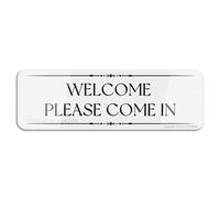 FOSHIN Panneau mural ou de porte « Welcome Please Come In » durable avec ruban adhésif double face au dos - 25,4 x 7,6 cm, acrylique 7