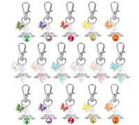 Foshird Lot de 16 porte-clés ange gardien papillon porte-bonheur - Cadeau d'adieu - Petit cadeau d'invité pour mariage, anniversaire, baptême, communion, confirmation - Multicolore