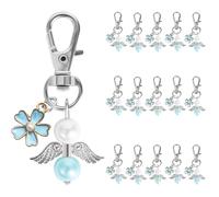 Foshird Lot de 16 porte-clés ange gardien - Pendentif fleur porte-bonheur - Cadeau d'adieu - Petit cadeau d'invité pour mariage, anniversaire, baptême, communion, confirmation - Bleu