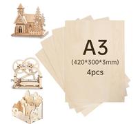 Foshird Lot de 4 plaques de contreplaqué de 3 mm en bois de tilleul pour travaux manuels, décoration, sculpture laser, peinture, cadeau, 420 x 300 x 3 mm