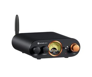 Fosi Audio MC101 Mini Ampli Bluetooth, Amplificateur Audio HiFi Stéréo avec VU-Mètre 2 Canaux pour Haut-Parleurs Passifs avec Contrôle des Basses et des aigus Vintage en Alliage d'Aluminium