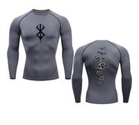 Fosike Berserk Manga T-Shirt Imprimé Manches Longues Séchage Rapide Vêtements Fitness Hommes Course À Pied Vêtements D'Entraînement, Collants De Basketball, Vêtements De Compression-Black||S