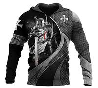 Fosike Sweats À Capuche Knights Templar Sweatshirts pour Hommes Pull À Manches Longues Imprimé 3D De Croisés Médiévaux Cosplay Cadeaux Templiers pour Hommes (S-5XL)