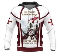 Fosike Sweats À Capuche Knights Templar Sweatshirts pour Hommes Pull À Manches Longues Imprimé 3D De Croisés Médiévaux Cosplay Cadeaux Templiers pour Hommes (S-5XL)