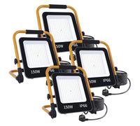 Fosingut Projecteur LED Chantier 150W,Éclairage de Chantier Puissant avec Prise EU/Cordon 2M/6500K,IP 66 Étanche Spot LED Extérieur Pliable Portable Phare de Travail pour Atelier,Garage,Jardin-4pcs