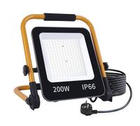 Fosingut Projecteur LED Chantier 200W,20000LM Éclairage de Chantier Puissant avec Prise EU/Cordon 2M/6500K,IP 66 Étanche Spot LED Extérieur Pliable Portable Phare de Travail pour Atelier,Garage,Jardin