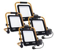 Fosingut Projecteur LED Chantier 50W,Éclairage de Chantier Puissant avec Prise EU/Cordon 2M/6500K,IP 66 Étanche Spot LED Extérieur Pliable Portable Phare de Travail pour Atelier,Garage,Jardin-4pcs