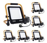 Fosingut Projecteur LED Chantier 50W,Éclairage de Chantier Puissant avec Prise EU/Cordon 2M/6500K,IP 66 Étanche Spot LED Extérieur Pliable Portable Phare de Travail pour Atelier,Garage,Jardin-6pcs