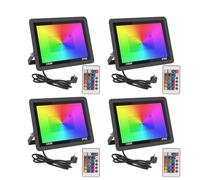 Fosingut RGB Projecteur LED Extérieur 100W,Spot LED Couleur avec Télécommande,16 Couleurs 4 Mode Dimmable Éclairage Extérieur Murale,Étanche IP66 Luminaire Jardin pour Cour,Terrasse,Noël,Fêtes DJ-4pcs