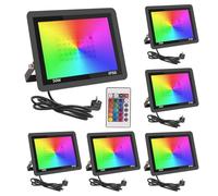 Fosingut RGB Projecteur LED Extérieur 50W,Spot LED Couleur avec Télécommande,16 Couleurs 4 Modes Dimmable Éclairage Extérieur Murale,Étanche IP66 Luminaire Jardin pour Cour,Terrasse,Noël,Fêtes DJ-6pcs
