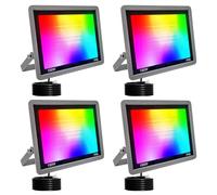 Fosingut RGBCW Projecteur LED Extérieur 100W,Spot LED Couleur 2700K-6500K,Contrôle l'APP/Musique Sync/Minuteur/Dimmable/Étanche Luminaire RGB Éclairage Extérieur Murale pour Jardin,Cour,Noël,Fête-4pcs