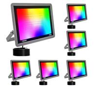 Fosingut RGBCW Projecteur LED Extérieur 100W,Spot LED Couleur 2700K-6500K,Contrôle l'APP/Musique Sync/Minuteur/Dimmable/Étanche Luminaire RGB Éclairage Extérieur Murale pour Jardin,Cour,Noël,Fête-6pcs
