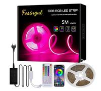 Fosingut Ruban LED 5m, Bande Led RGB COB Bandeau Led Strip Synchronisation Musique/Voix Changement de Couleur,24V 840LED/m Smart Dimmable Lumiere Led Chambre pour gaming,TV,Cuisine,fête,Decor Murale