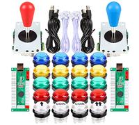 Fosiya 2 Joueurs Kit Arcade Ellipse Ovale Style 8 Voies Bat Joystick + 20 x LED Boutons Arcade pour 2 Joueurs Contrôleurs de Jeux Vidéo Tous Windows PC MAME Raspberry Pi 3 4 (Couleurs Mélangées)