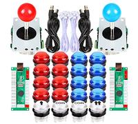 Fosiya Kit de 2 boutons de manette d'arcade LED pour encodeur USB Manettes de jeu PC Mame Raspberry Pi Retro Rouge et Bleu