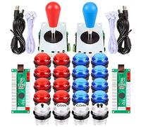 Fosiya Kit de boutons d'arcade LED style ellipse ovale 8 voies + 20 boutons d'arcade LED pour jeux vidéo 2 joueurs contrôleurs standard tous les PC Windows MAME Raspberry Pi (rouge + bleu kits)