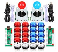 Fosiya Kit de joystick et boutons d'arcade LED pour 2 joueurs pour manette de jeu Mame Raspberry Pi rétro (rouge et bleu)