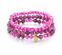 FOSLXIN Bracelet en Pierre Naturelle, Bracelet Boheme en Perles pour Femme, Bracelets de Perle Cristaux Elastique Multicouches avec un Pendentif en Plume, Bijoux Fantaisie Cadeau (Jaspe rouge)