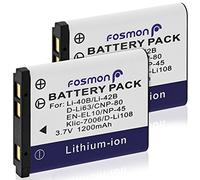 Fosmon - 2 Batteries de Rechange Li-40B / Li-42B - Batterie Rechargeable 1200mAh Compatible avec Appareils Photo Olympus, Nikon EN-EL10, Casio NP-80, Fujifilm NP-45, Kodak KLIC-7006, Pentax D-LI63