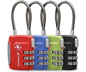 Fosmon - Cadenas Code TSA pour Bagages 4 Couleurs, Cadenas Câble à 3 Chiffres pour Valise, Sac de Voyage, Casier, etc. Lot de 4 Cadenas - Rouge, Bleu, Vert, Noir