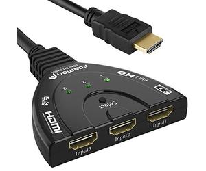 Fosmon Commutateur HDMI Automatiques 4k, 3 Entrées 1 Sortie HDMI Switch - UHD HDR 3D 1080p HDCP, Splitter Switcher Répartiteur Sélecteur Auto pour HDTV Lecteurs DVD Blu ray PS4 Xbox Apple Fire Roku