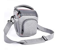 FOSOTO Sac à bandoulière compact pour appareil photo reflex numérique avec housse de pluie pour objectifs et flashs Canon, Sony, Nikon, Fuji, gris, 18cm x 11cm x 15cm (top), 8.5cm x 9.5cm (bottom